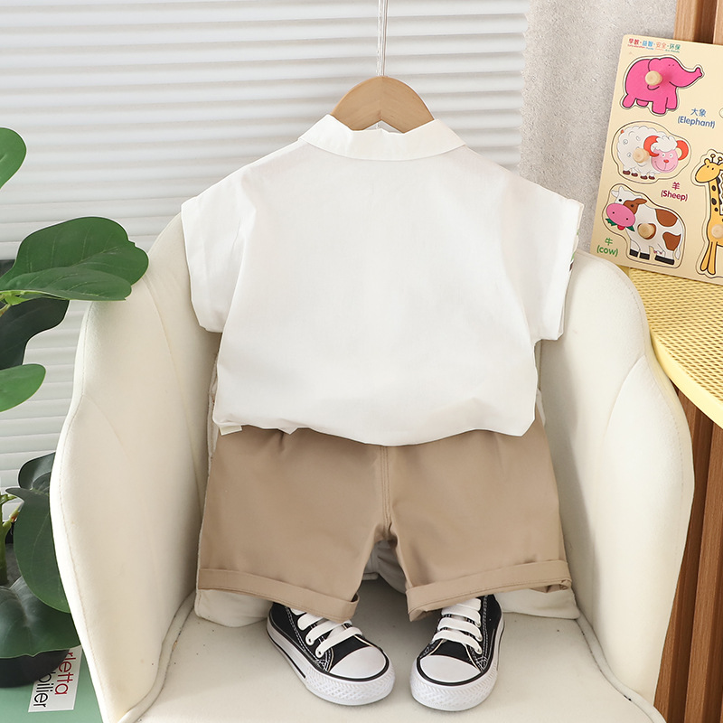 2024 Summer New Boys' Lapel National Style Shirt Short Sleeve Suit Boys' Casual Shorts Two-Piece Set