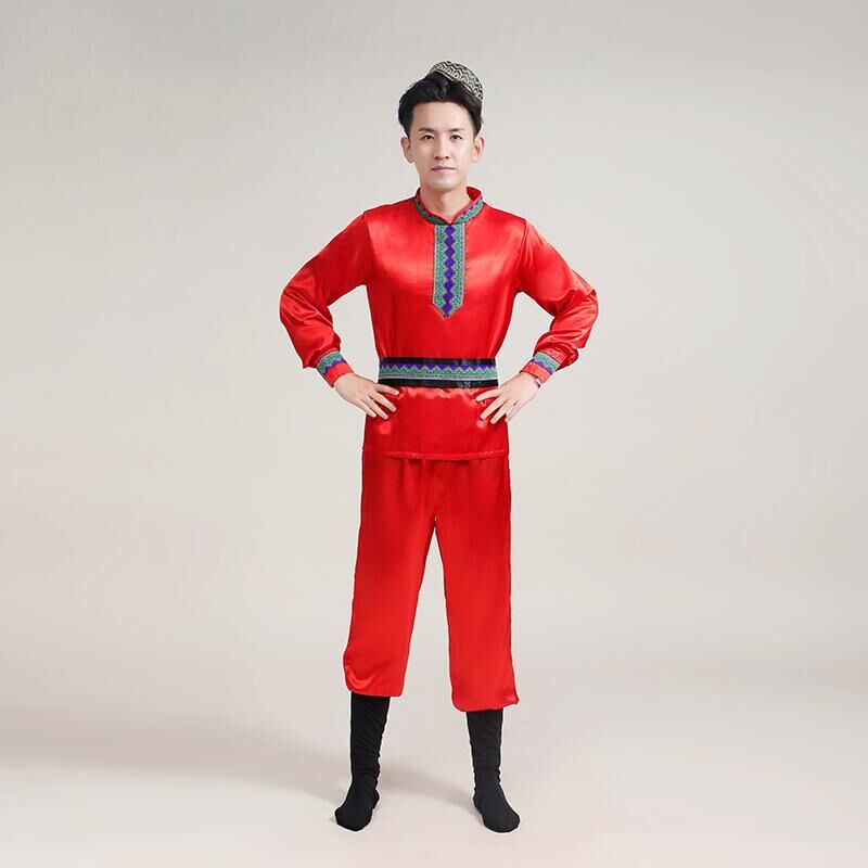 新款男士新疆舞演出服装 新疆维吾尔族服装 男少数民族舞蹈表演服
