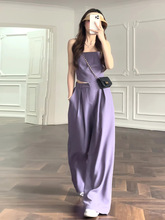 时尚新品韩版紫色两件套女夏季小心机吊带+休闲阔腿长裤时尚套装