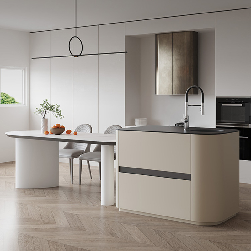 岛台餐桌一体成品开放式西厨房中导台岩板吧台水槽多功能家用