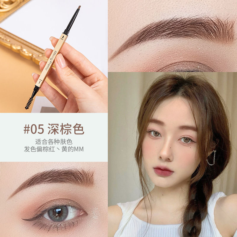 Small Gold Bar Double-Headed Eyebrow Pencil Small Gold Chopsticks Ultra-Fine Triangle Machete Three-Dimensional Sketch Waterproof Sweat-Proof Not Smudge Eyebrow Pencil