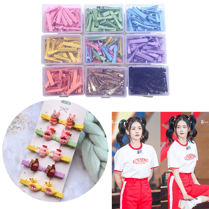 Diy Hair Accessories Barrettes Candy Color Word Clip Fringe Clip Hairware Square Duckbill Clip Iron Hairband Wholesale