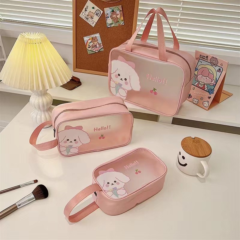 Korean-Style Large-Capacity Portable Pu Frosted Transparent Waterproof Thickened Toiletry Storage Dustproof Cosmetic Bag