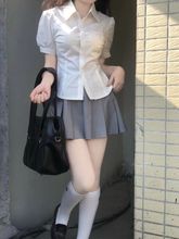 JK制服衬衫上衣女短袖原创夏季学院风收腰泡泡袖白色衬衣