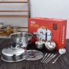 stainless steel Cookware suit combination multi-function Cooking pot Kitchenware Rice bowl a soup spoon chopsticks Gift box Ten