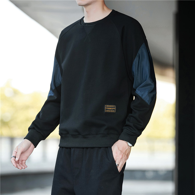 Sweater Men's Autumn and Winter Trendy Men's Casual Fleece-Lined Clothes Loose Coat Stitching Clothing Men's Long-Sleeved T-shirt