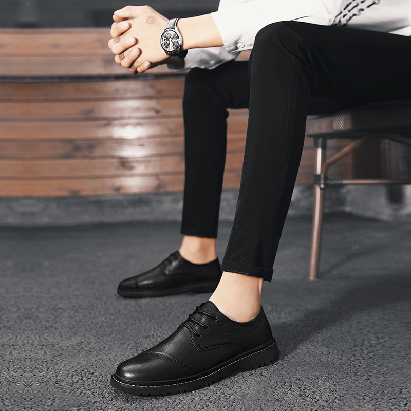 酷赛美小皮鞋春季英伦韩版休闲牛仔裤搭配的百搭透气男生男鞋子潮