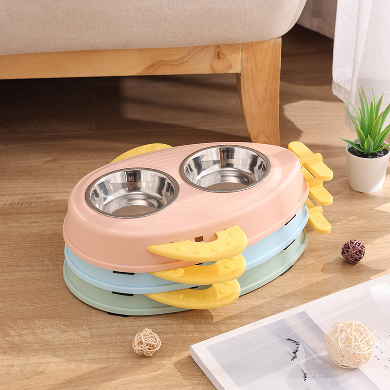 Dog Pet Cartoon Aircraft Double Bowl Cat Bowl Drinking Water Eating Pet Supplies Wholesale and Retail Dual-Use