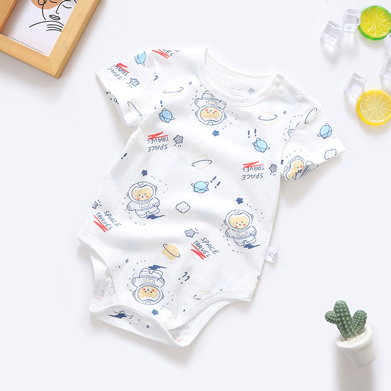 Summer Baby Combed Cotton Short-Sleeved One-Piece Triangle Hahaha Clothes for Boys and Girls Newborn Sleeping Clothes Summer Baby Clothes