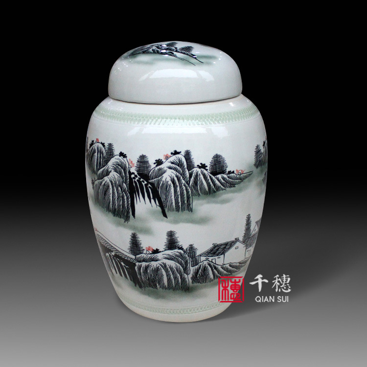 陶瓷骨灰坛手绘雕刻大号清明迁坟捡骨罐盅骨灰瓮瓶桶金坛金斗批发