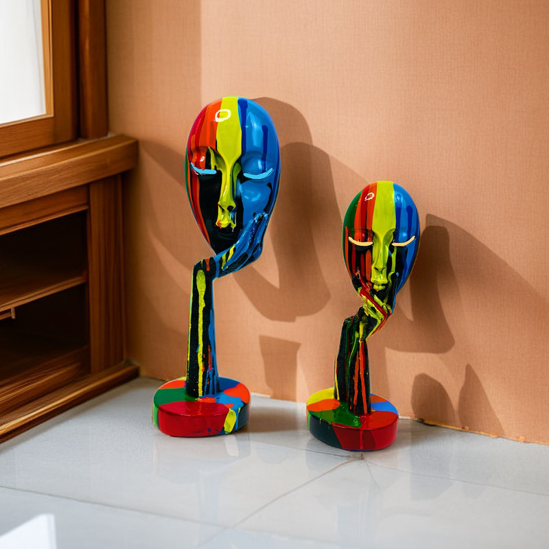 创意跨境北欧风泼彩人脸面具树脂工艺品摆件家居办公室桌面装饰品