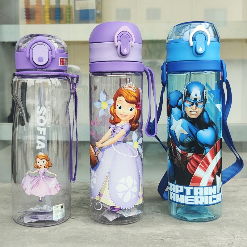 迪士尼儿童水杯吸管学生男女孩随手水壶夏幼儿园耐摔进口tritan