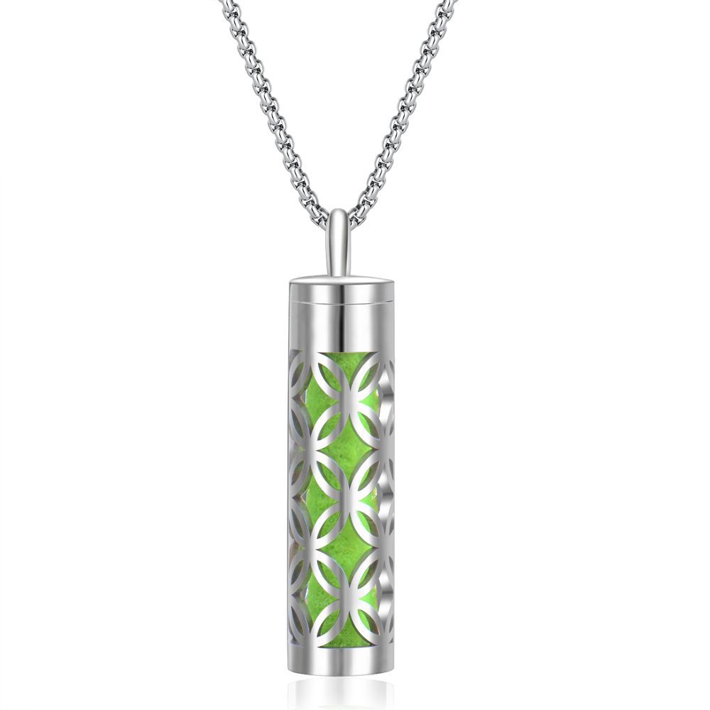 Aromatherapy Pendant Perfume Bottle Essential Oil Stainless Steel Necklace Cylinder Corrugated Pendant Couple Cylinder Popular Ornament