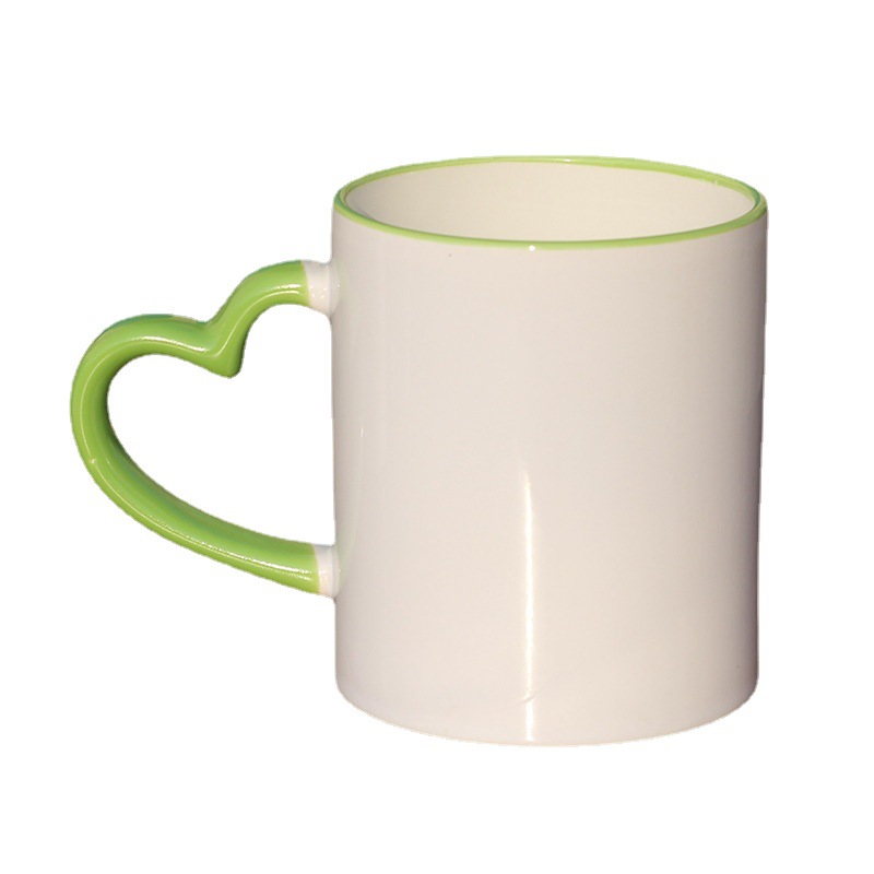 Heart-Shaped Handle Double Color Coated Cup Sublimation Color Mouth Color Handle Ceramic Mug Blank Thermal Transfer Supplies Wholesale