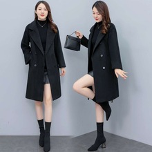 韩版赫本风2024冬季新款时尚毛呢外套宽松显瘦中长黑色妮子大衣潮