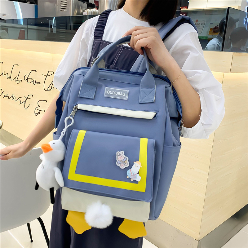 2022 Japanese and Korean Sweet Spring New Four-Piece Backpack Primary School Junior High School Schoolbag Large-Capacity Backpack Factory Wholesale