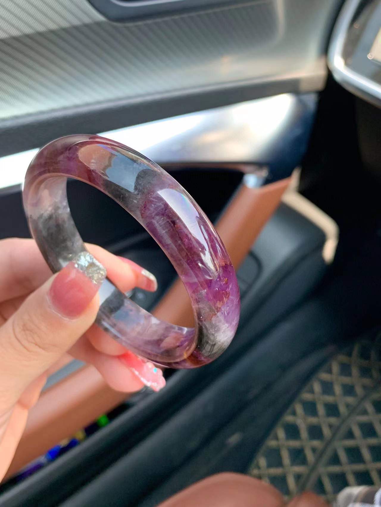 天然极光23紫钛手镯千层聚宝盆手镯红幽灵金黄板钛晶四色体手镯