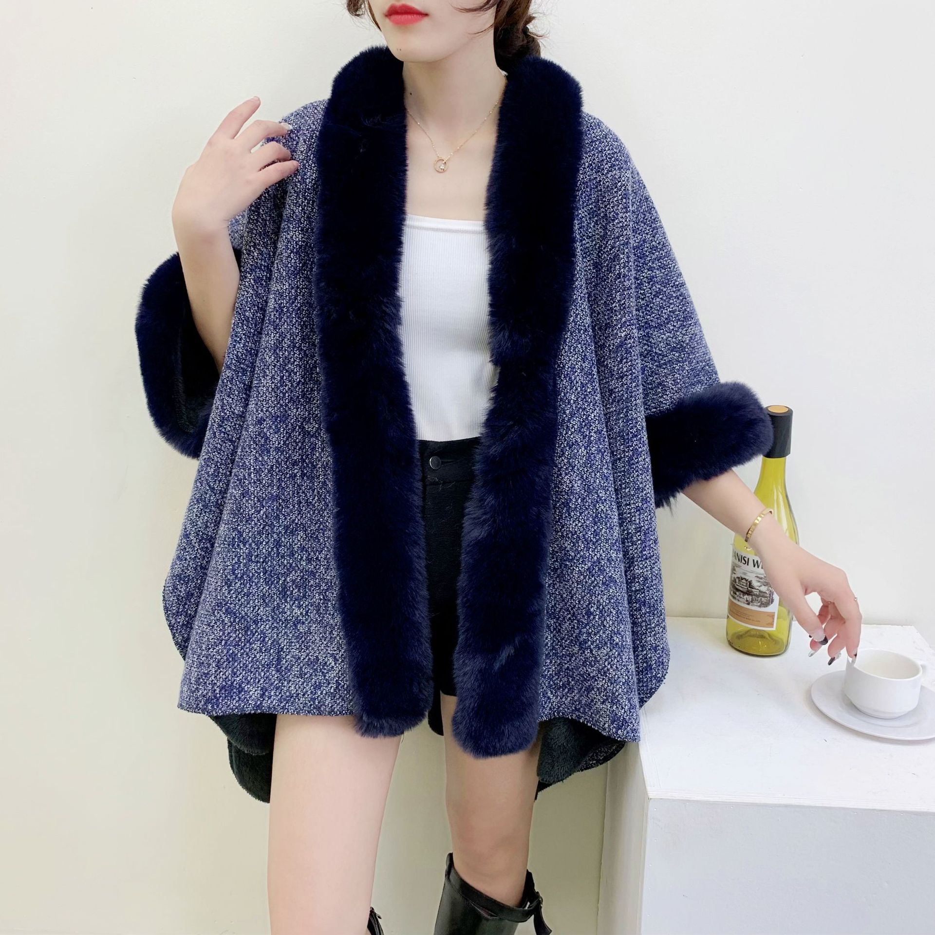 Classic Split Towel Large Composite Lengthened Women‘s Clothing Imitation Fur Autumn Shawl Women‘s Cross-Border E-Commerce Processing Customization