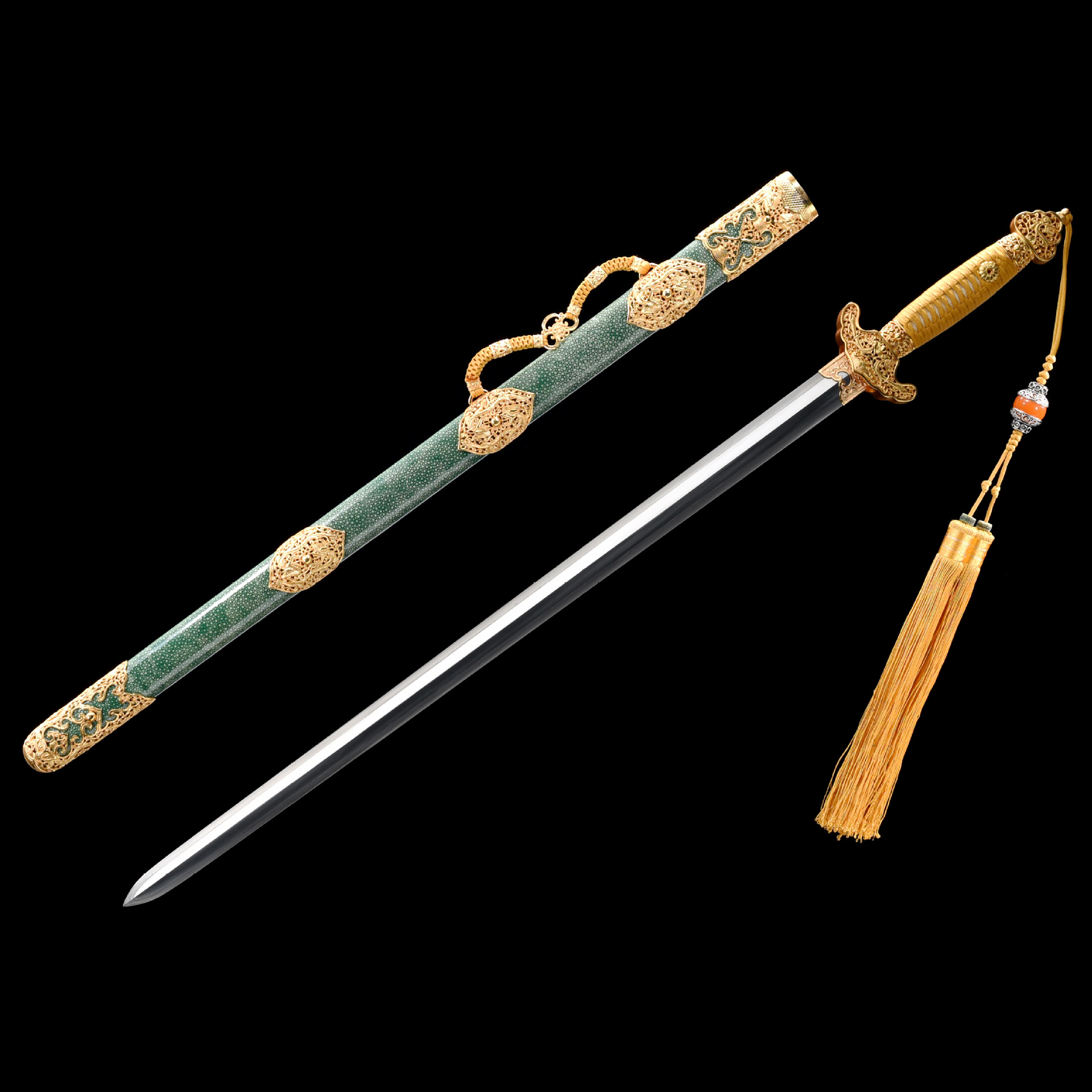 龙泉市刀剑一体烧刃唐剑古法夹钢鎏金硬清剑传统影视冷兵器未开刃