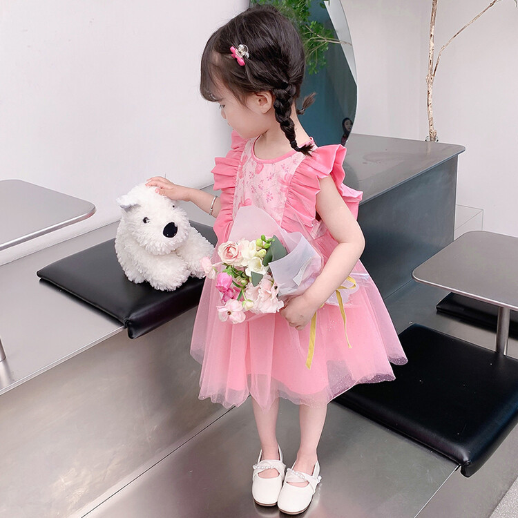 小女孩夏季2024新款在逃公主粉色网纱连衣裙网红时髦中小童女宝宝