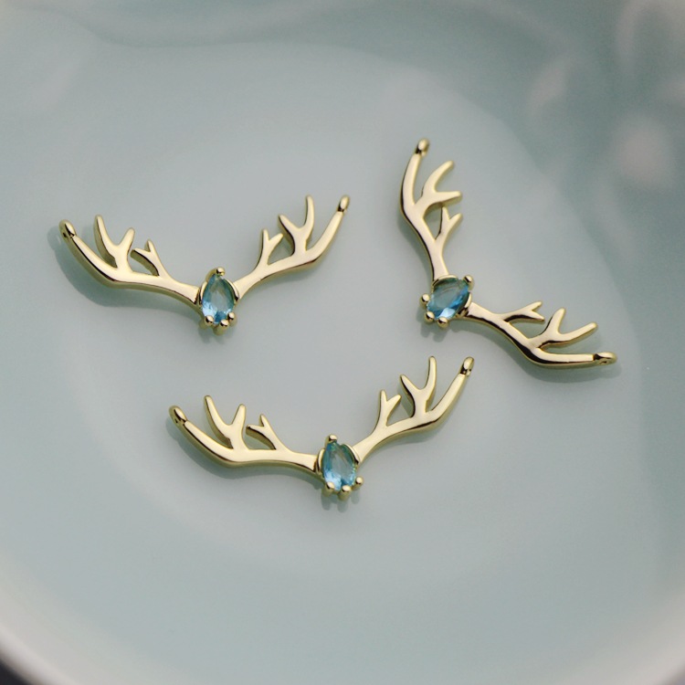 14k包金镀金保色镶彩蓝色锆石鹿角寓意一路有你自制项链吊坠挂坠