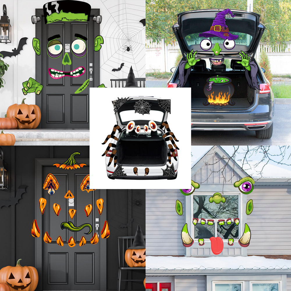 Hw040-440000 Holy Festival Witch Pumpkin Spider Monster PVC Garage Door Stickers Holiday Car Decoration Wall Stickers