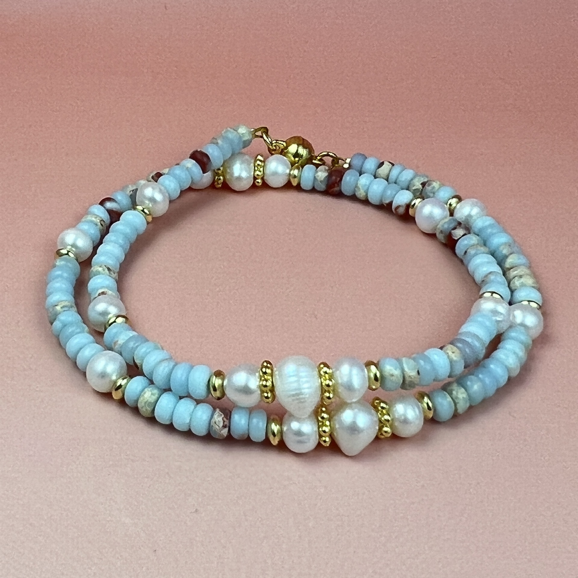 天然寿山石巴洛克天然珍珠手链女时尚个性春夏季百搭双层磁石手串