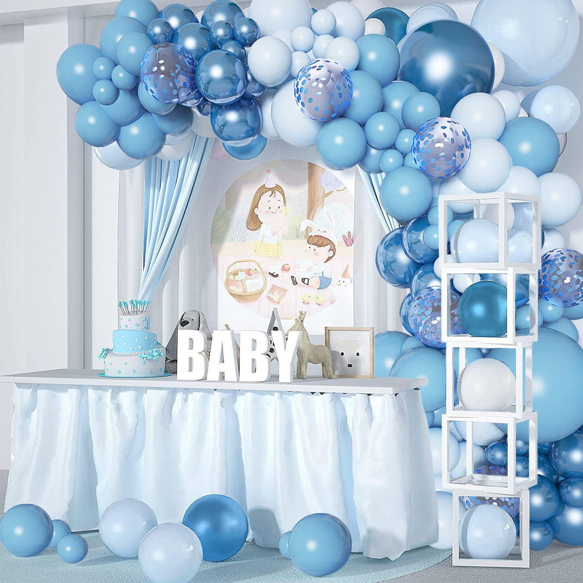Balloon Wholesale Ins Cross-Border Blue Balloon Chain Garland Suit Metal Blue Navy Style Birthday Party Decoration