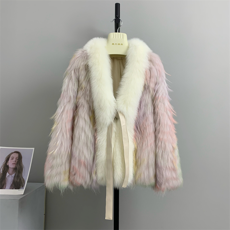 奢侈豪门芬兰进口银狐白貉车条皮草外套女高级真皮大衣年轻r02