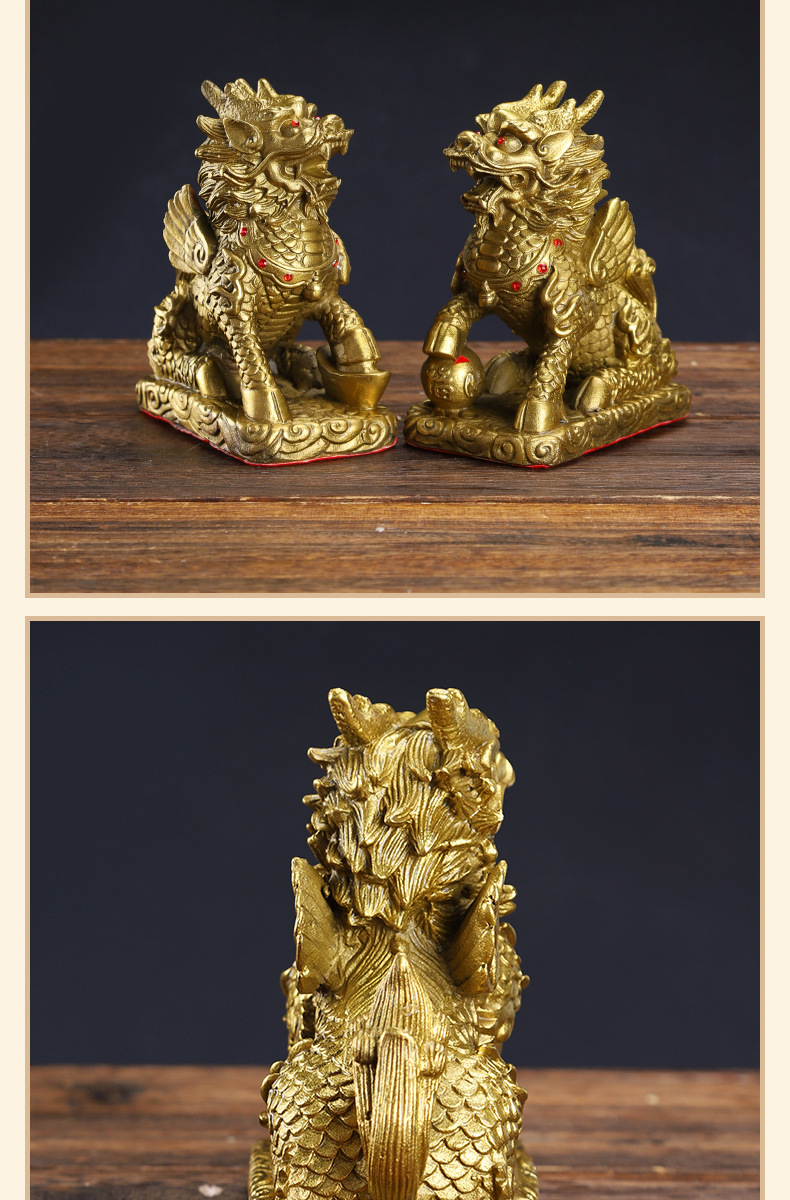 铜麒麟摆件一对黄铜麒麟铜财富麒麟铜器工艺品礼品厂家批发