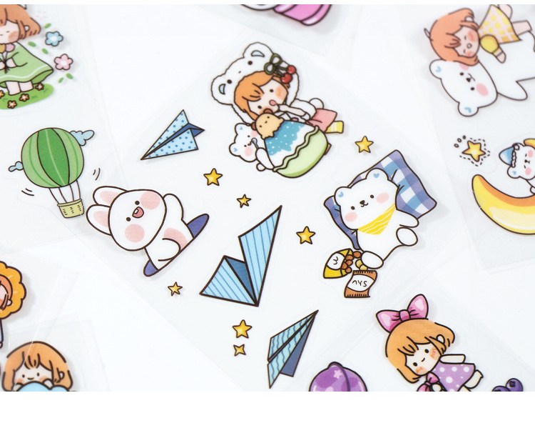 语闲pet礼盒贴纸 真真小花园系列 手绘可爱少女手帐装饰贴100张入