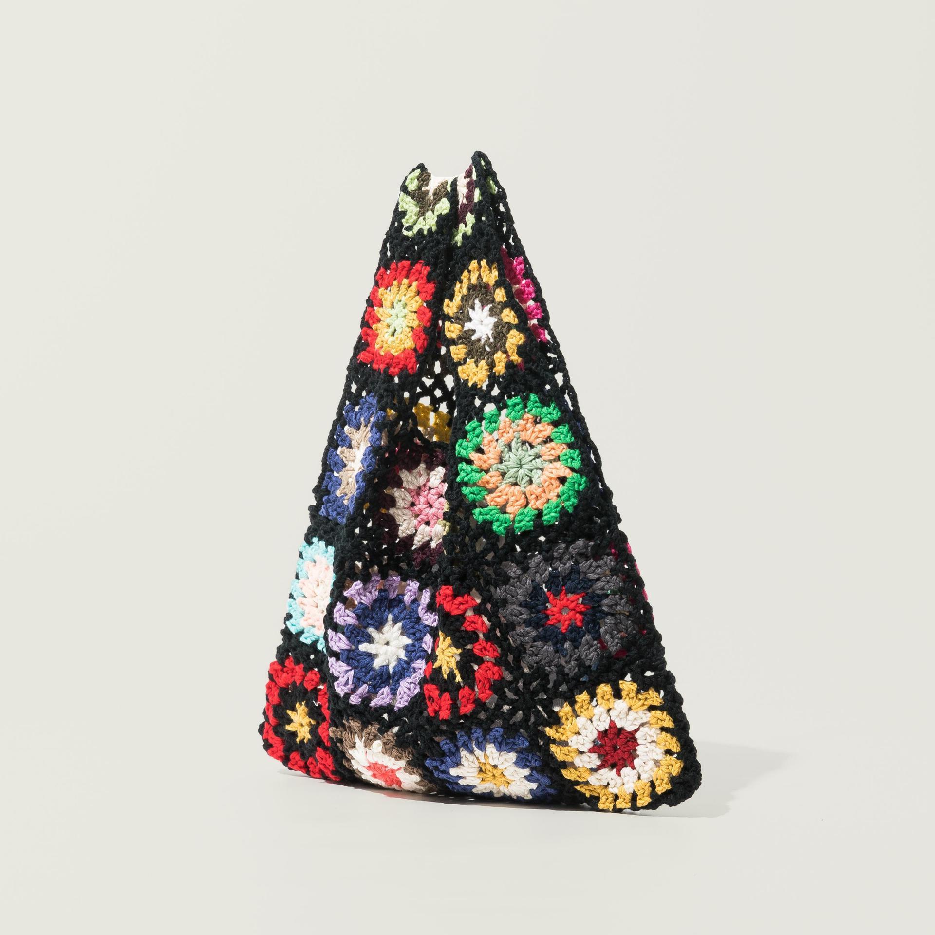 祖母格手工钩花编织毛线袋子手提手腕包休闲出游旅行复古镂空包包