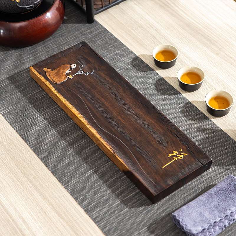 整块实木茶盘黑檀木小茶台大小号茶室家用干泡盘简约托盘日式壶承