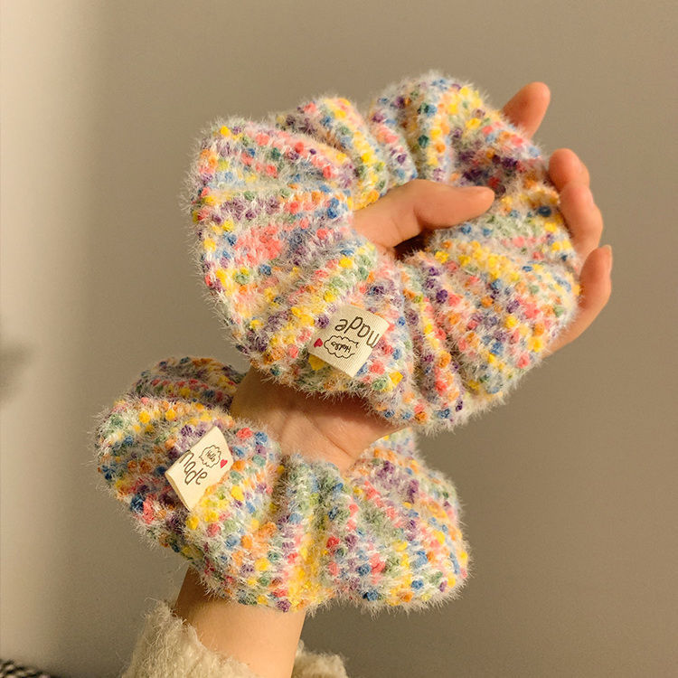 彩色小糖豆毛绒大肠发圈女高级感大号毛茸茸扎发发绳韩系秋冬发饰