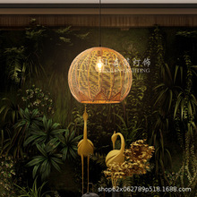 餐厅圆球吊灯中式禅意藤艺灯个性创意泰式东南亚主题餐厅藤编吊灯