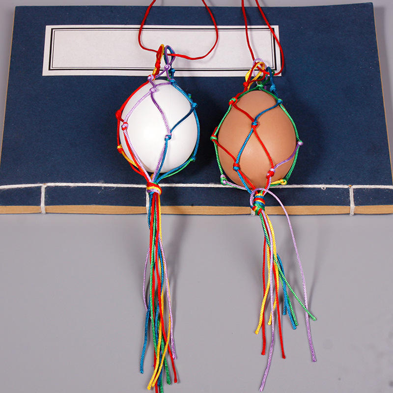 立夏端午节鸭蛋鸡蛋兜网状成品手工编制五彩绳幼儿园儿童挂脖兜袋