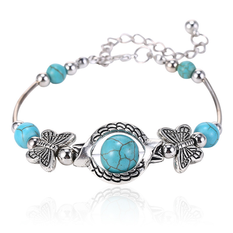 Europe and America Cross Border Popular Ornament All-Match Turquoise Handmade Bracelet Popular Bracelet Ornament Wholesale Butterfly Bracelet