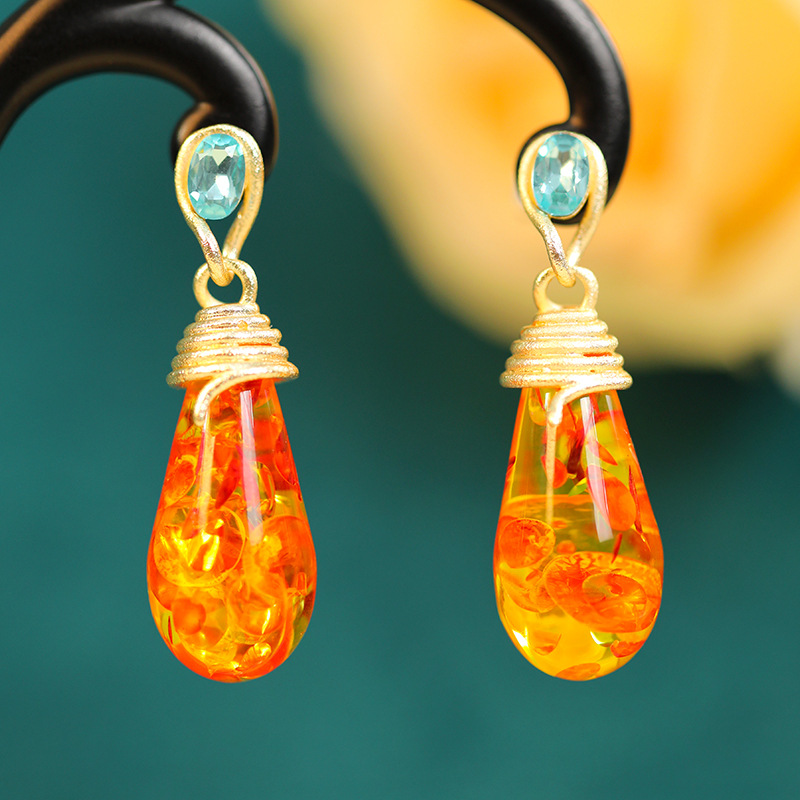 威德妮 新款时尚气质花珀耳钉高级感水滴耳坠优雅时尚