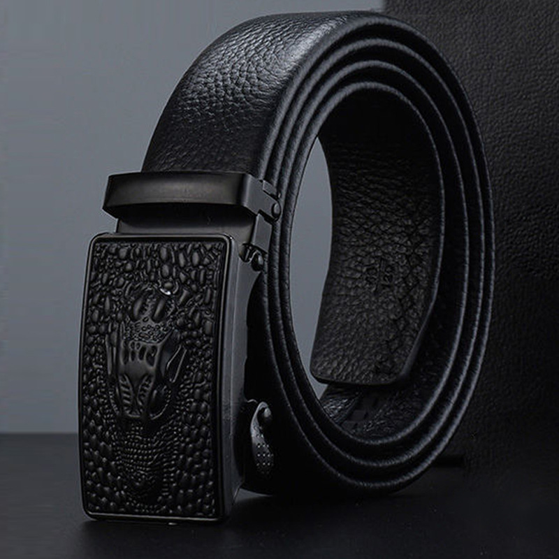 爆款鳄鱼纹皮带男士自动扣腰带学生青年时尚百搭商务进口高级面料