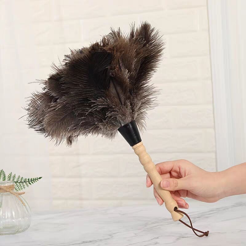 Dust Remove Brush Feather Duster Lint-Free Household Dust Removal Cleaning Electrostatic Sweep Gray Hair Brush Ostrich Hair Duster