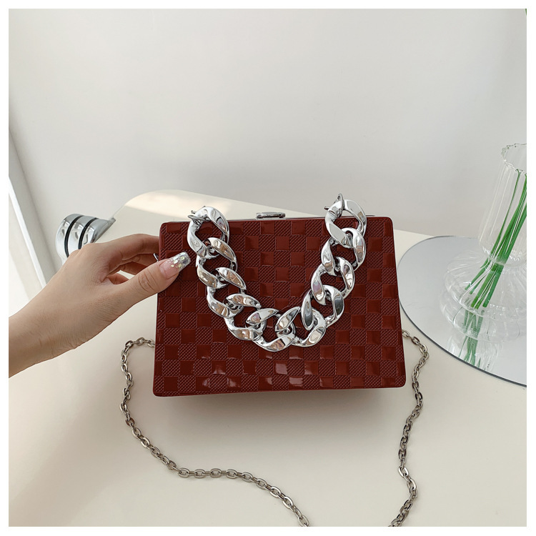 Chain Small Bag for Women 2022 New Fashion Trending Shoulder Square Plaid Small Square Bag Western Style Crossbody Box Bag