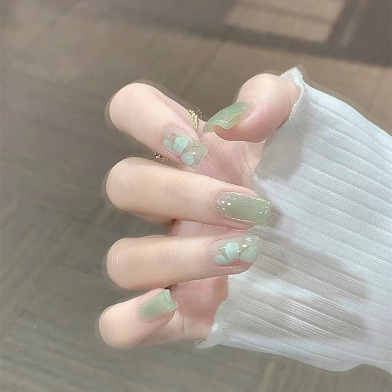 穿戴甲(盒装)b865绿意盎然30片中长梯夏季清新显白美甲假指甲片