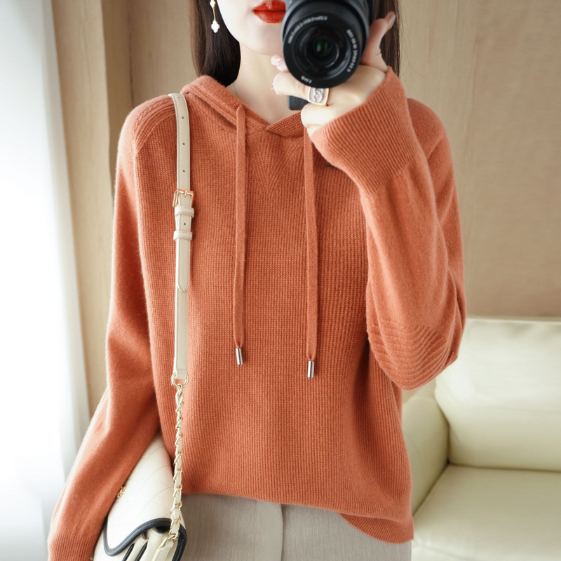 2022 Autumn and Winter Cross-Border Women's Knitwear Korean Style Solid Color Knitted Hooded Hoodie Lazy Sweater Coat