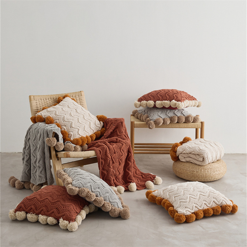  New Four Seasons Nordic Class a Ball Chenille Living Room Knitted Blanket Sofa Blanket Pillow Fan Tass