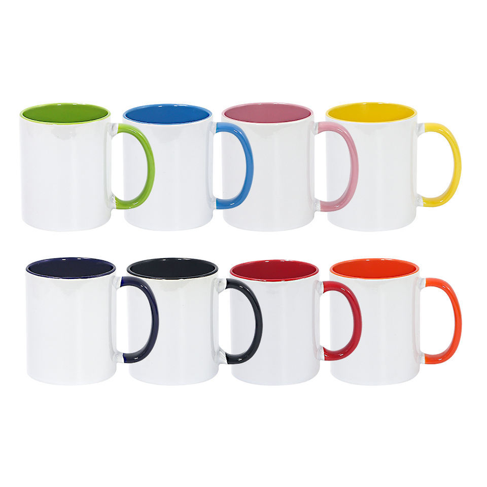 11 Oz Ceramic Water Cup Sublimation Coated Cup Double Color Inner Handle Color Blank Transfer Printing Mug DIY Color Glaze Cup