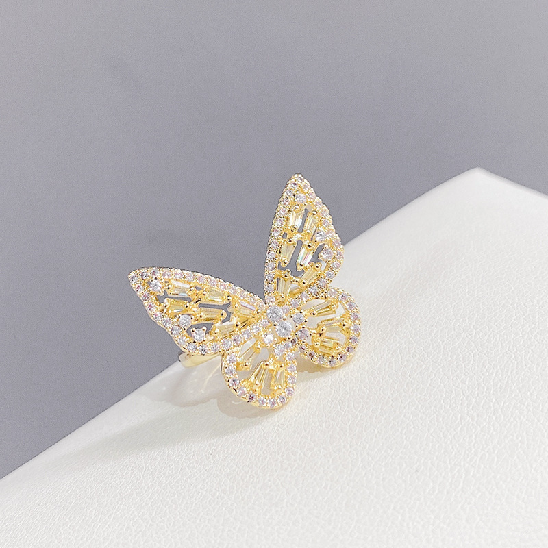 Super Fairy Zircon Butterfly Opening Ring Women's Fashion Graceful Personality Trendy Korean Style Internet Celebrity Normcore Style Ring Women's Jewelry