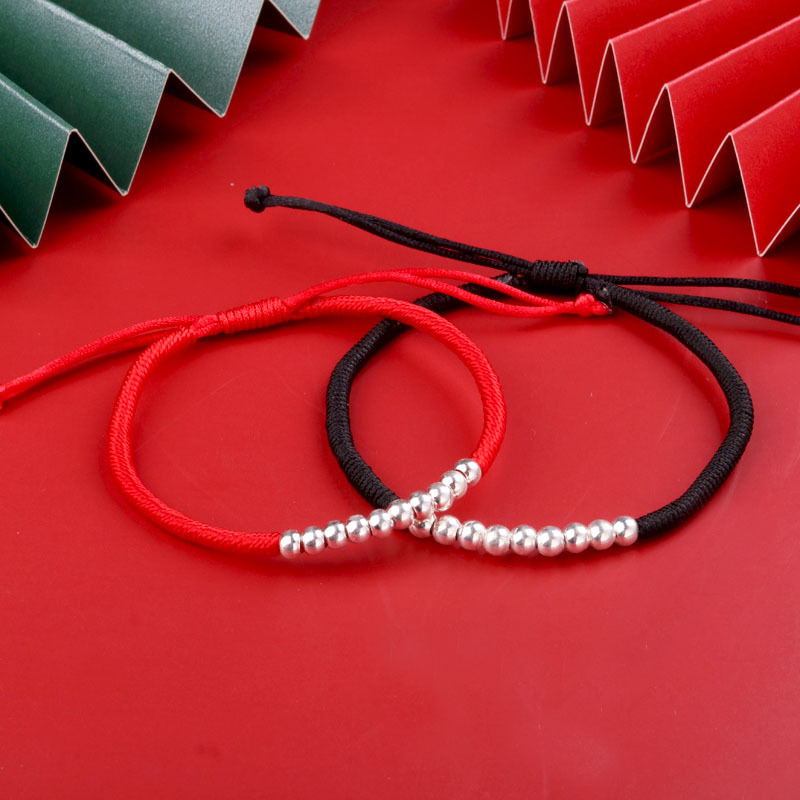 足银十全十美银珠手链银珠diy编织红绳手链女款情侣925银珠链手串