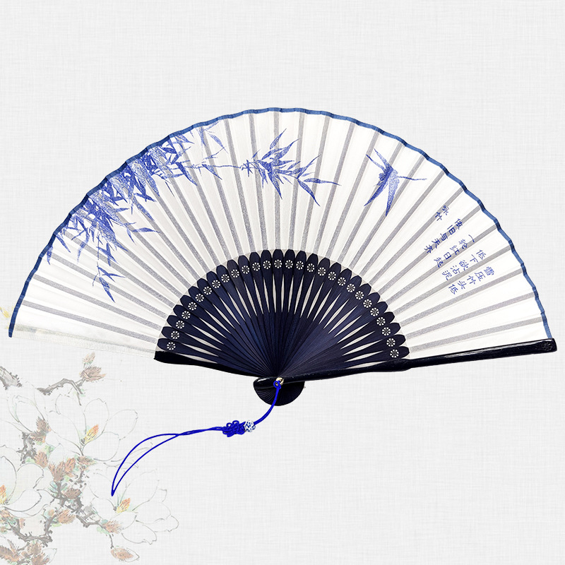 扇子头青竹骨折叠扇6寸夏古风汉服拍照道具扇舞蹈扇青花工艺扇子