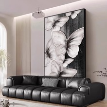 法式复古蝴蝶客厅装饰画简约黑白沙发背景墙挂画艺术高级感落地画