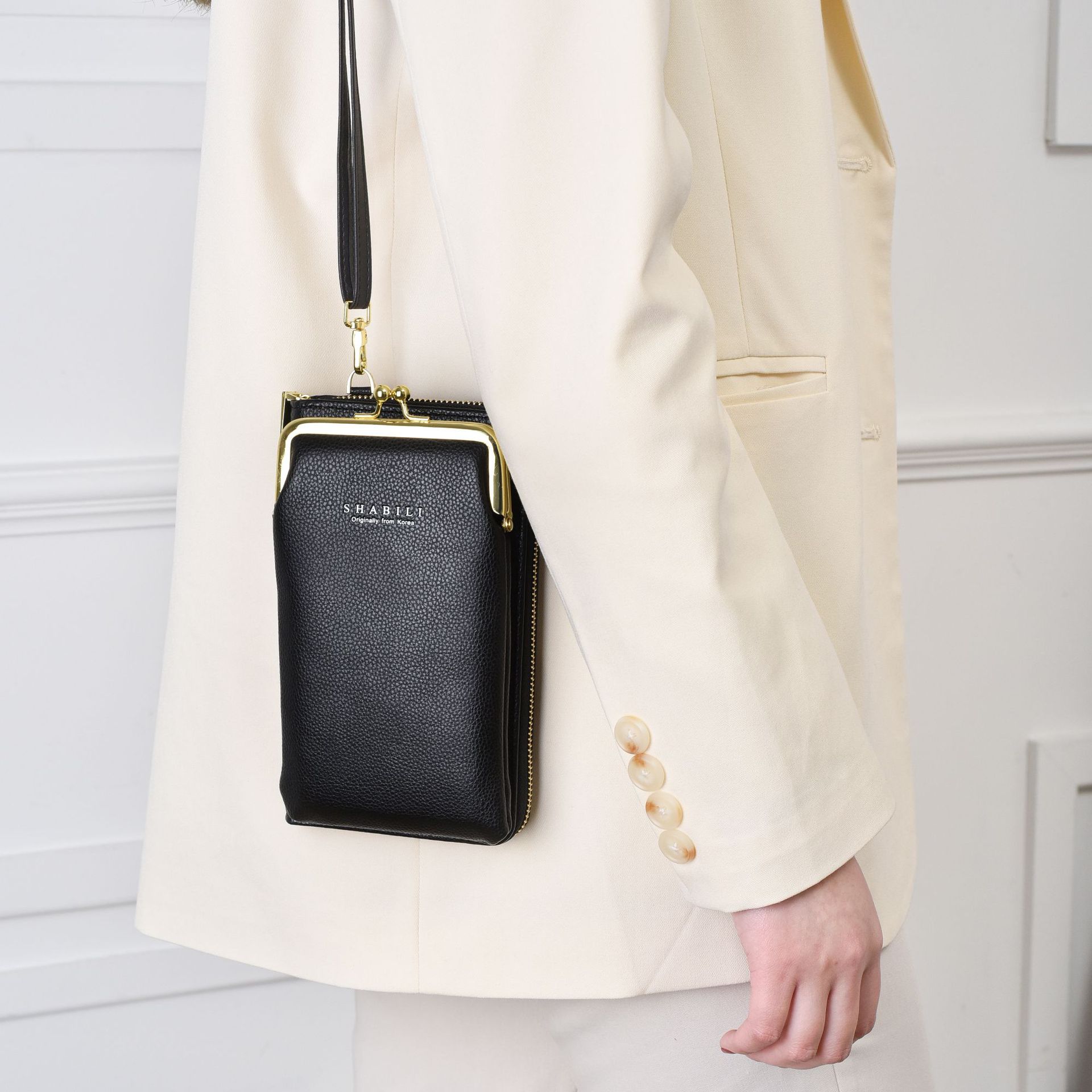 Clip Bag New Women's Long Wallet Women's Cross-Border Large Capacity Fashion Shoulder Messenger Bag Solid Color Phone Bag
